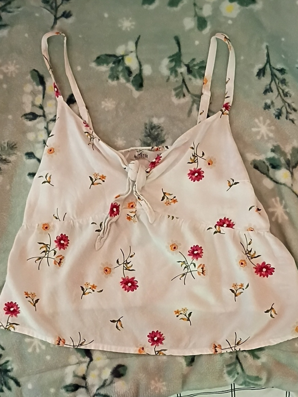 Hollister White Floral Tie-Front Camisole with Pink & Yellow Flowers